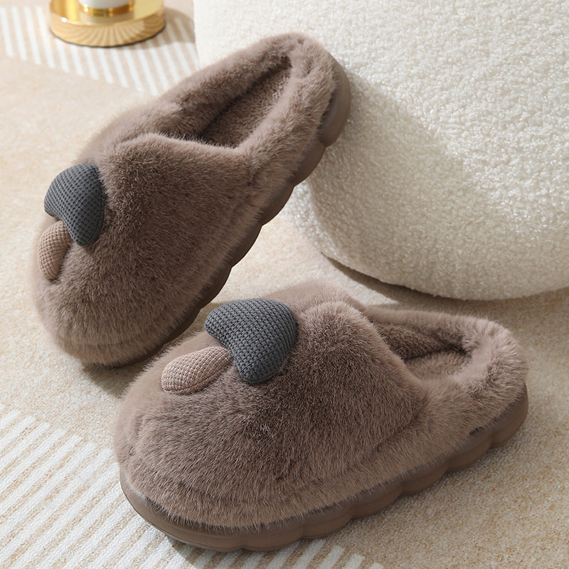 Women's Cute Mushroom Cotton Slippers - Thick-Soled Plush Winter House Shoes