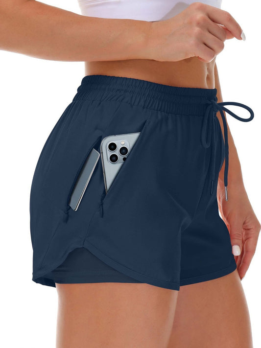 Women's 2-in-1 Sports Shorts - Running Yoga Two-Piece Athletic Shorts