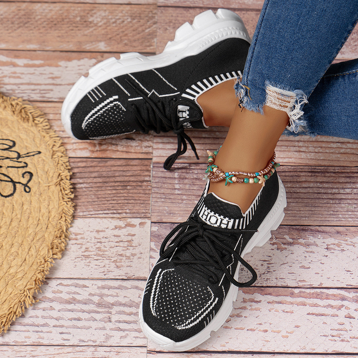 Women's Multi-Color Mesh Sneakers - Plaid Fashion Athletic Shoes