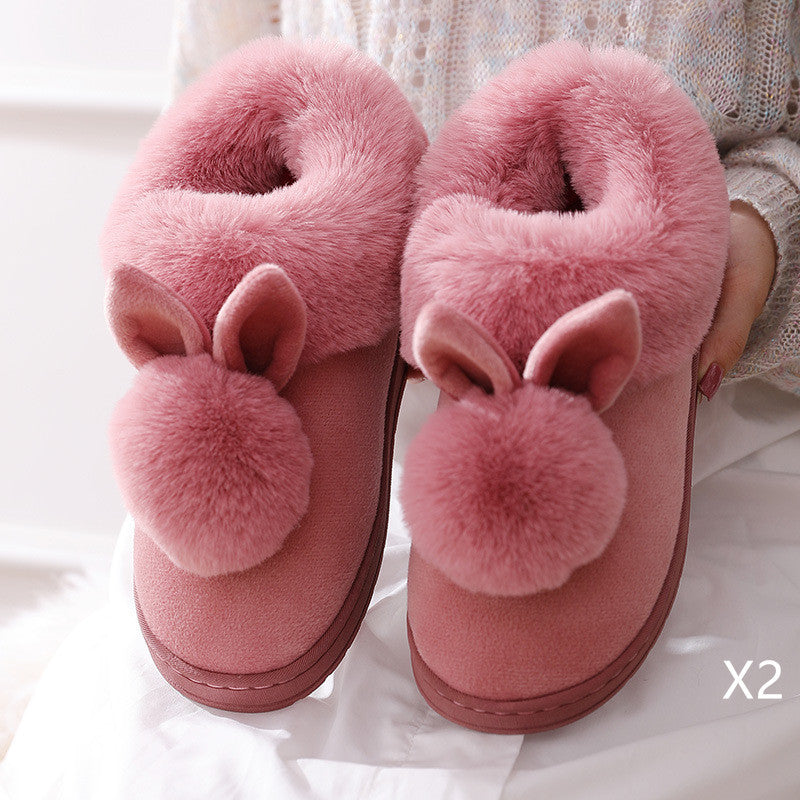 Women's Fluffy Cat Slippers - Warm Thick-Bottom Indoor Cotton Shoes