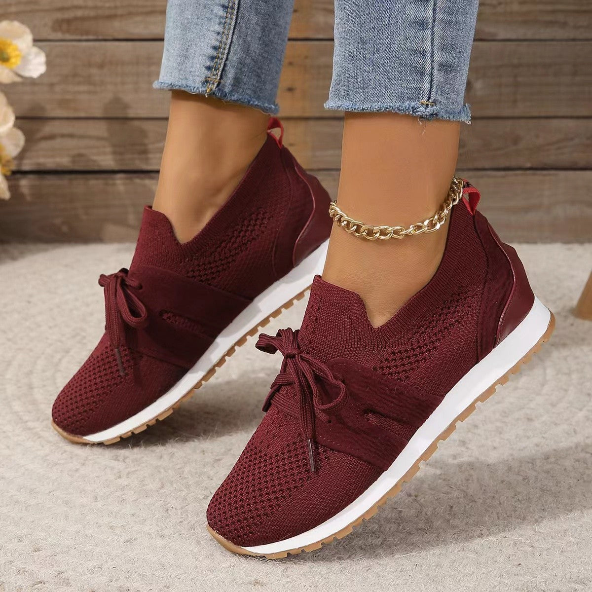 Women's Breathable Mesh Flat Shoes - Comfortable Walking Sneakers
