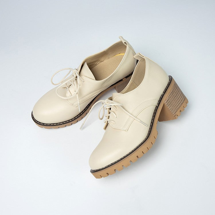 Women's Lace-Up Thick-Heel Leather Shoes - Student Single Shoes for Spring & Autumn