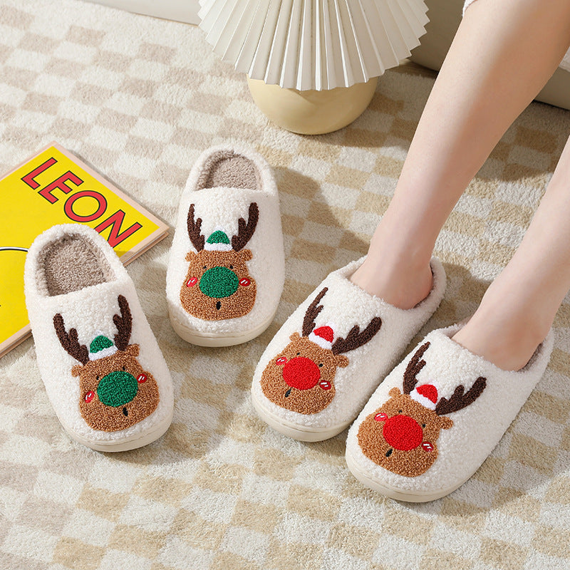 Christmas Elk Slippers - Cozy Winter Home Shoes
