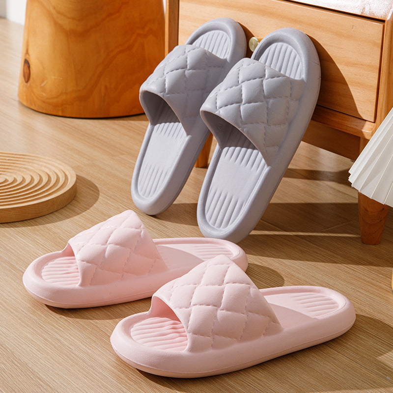 Unisex Rhombus Pattern Home Slippers - Non-Slip Bathroom Shoes
