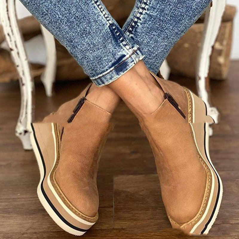 Women's Flat Side Zipper Shoes - Casual Ankle Boots for Autumn & Winter