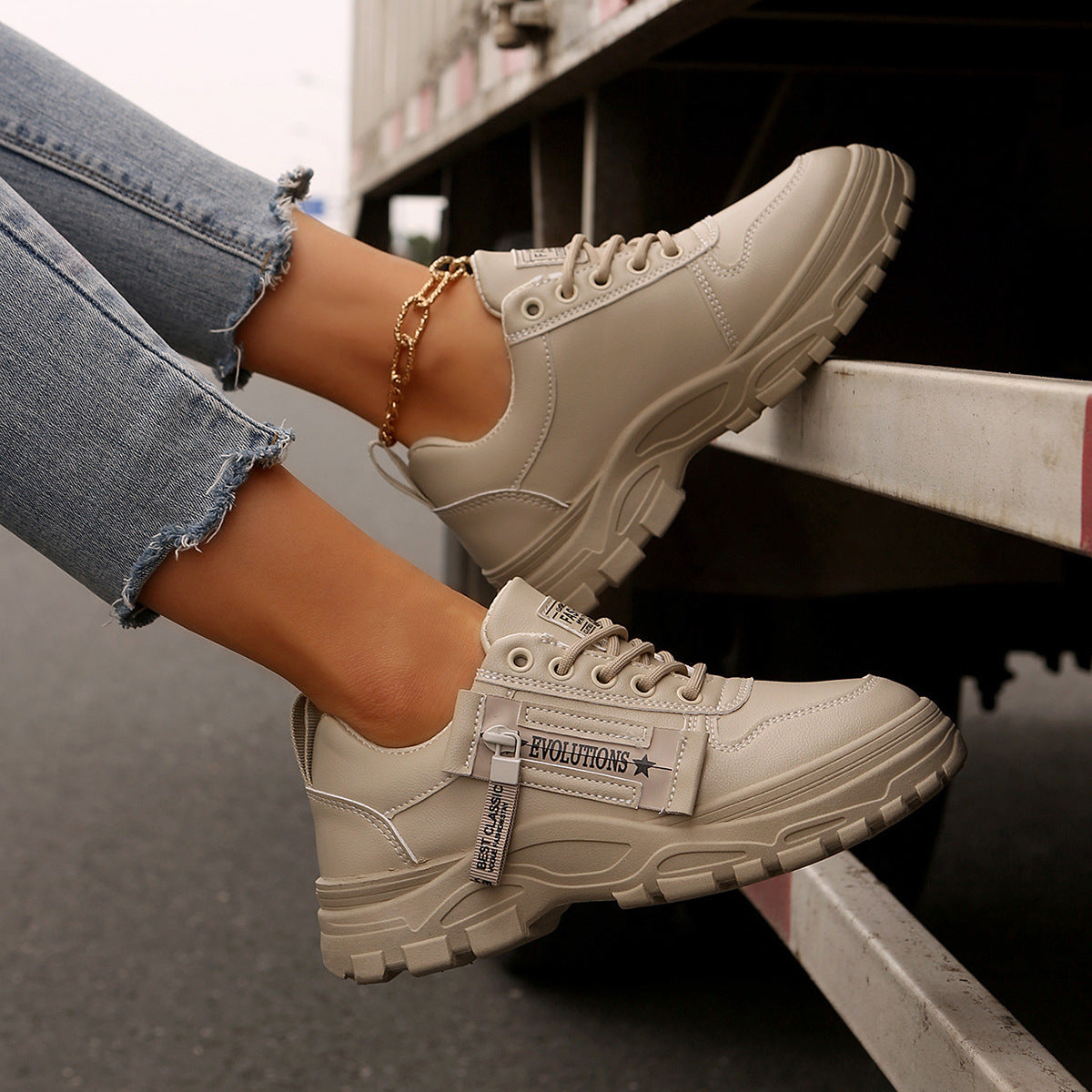 Women's Side-Zipper Sports Shoes - Fashion Thick-Soled Sneakers