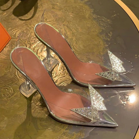 Women's Transparent Thick Heel Sandals - Clear High Heel Fashion Shoes