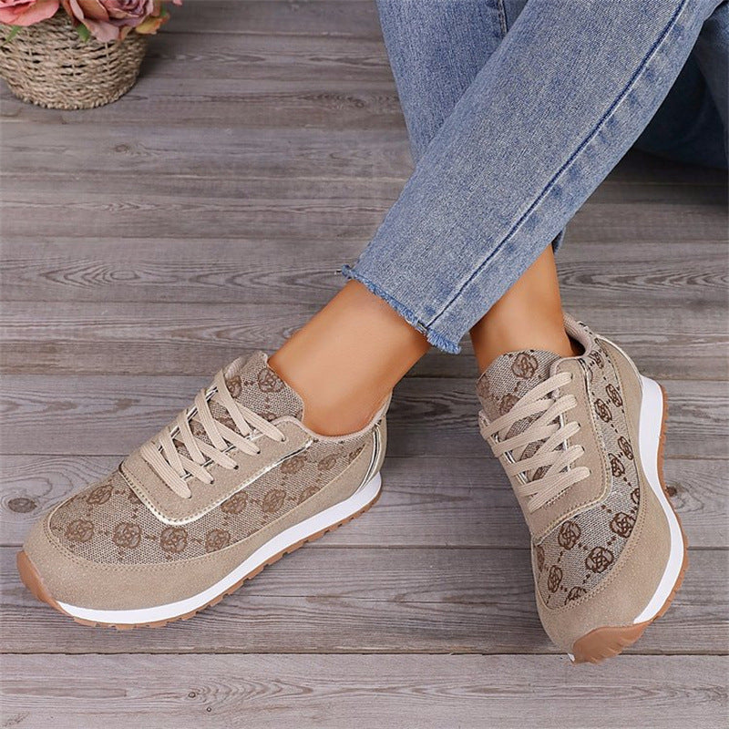 Women's Flower Print Sneakers - Lightweight Breathable Walking Shoes
