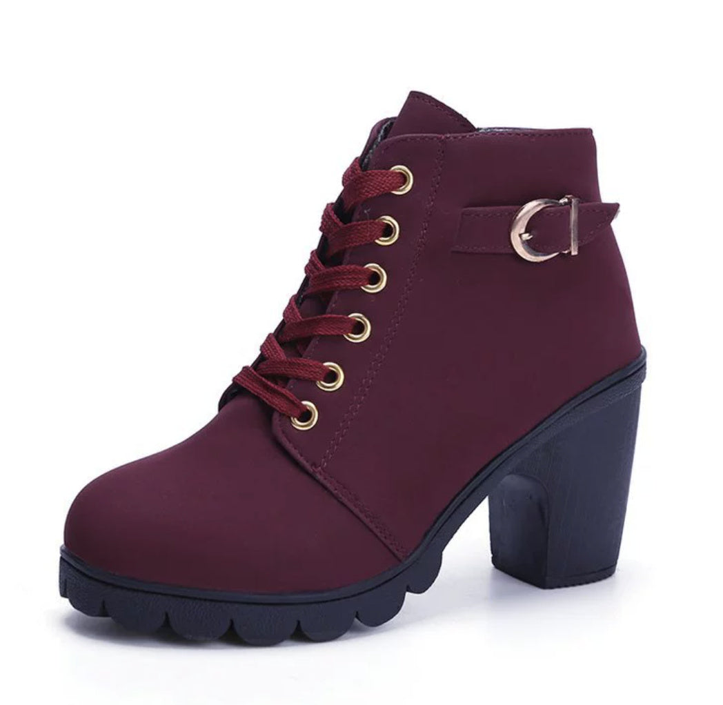 Women's Leopard Print Ankle Boots - Square Heel Suede Lace-Up Boots