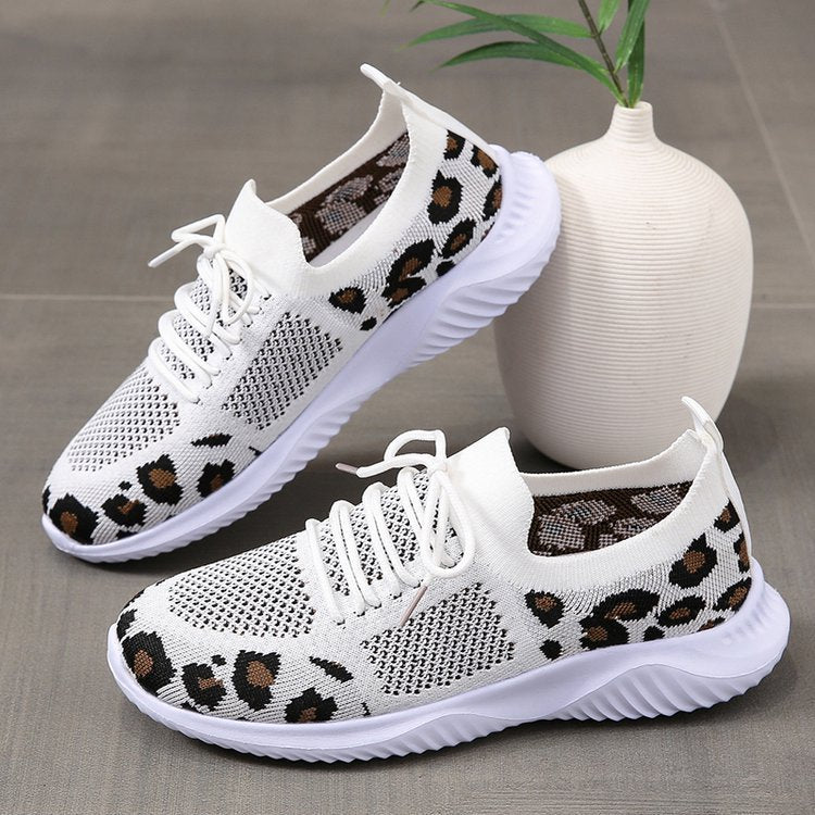 Women's Leopard Print Sneakers - Trendy Lace-Up Sports Shoes