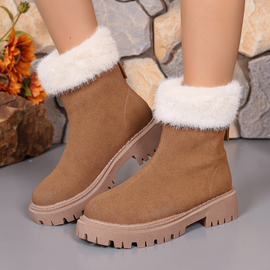 Women's Square-Heeled Snow Boots - Warm Platform Mid-Calf Winter Boots
