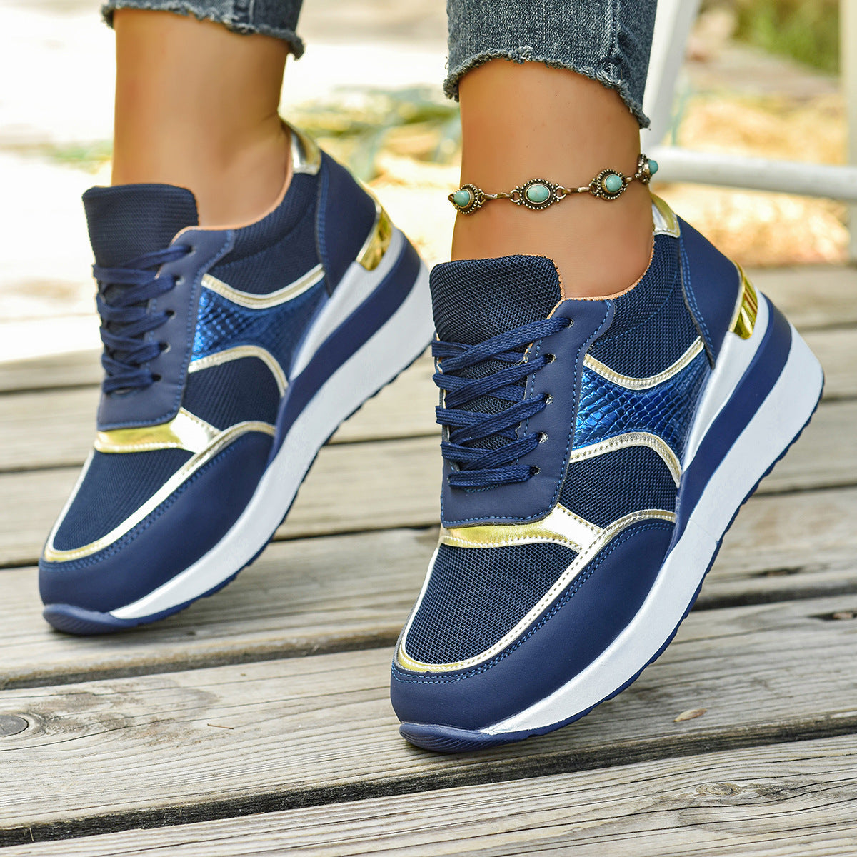 Women's Plus Size Casual Sneakers - Comfortable Mid-Heel Shoes