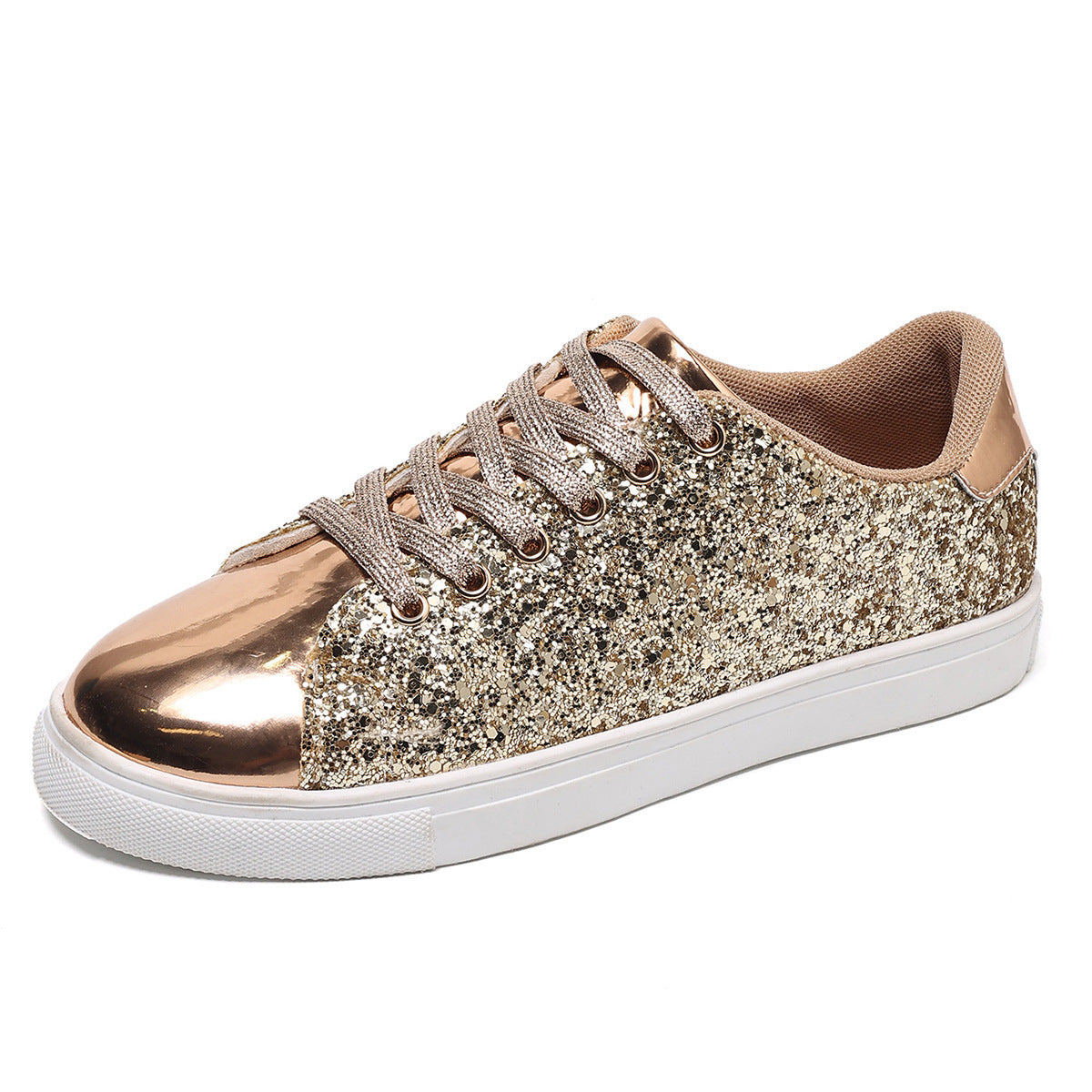 Women's Plus Size Sequined Sneakers - Lace-Up Board Shoes