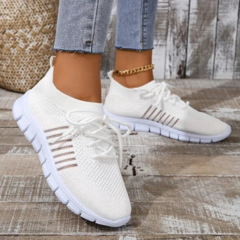 Women's High-Cut Platform Sneakers - Breathable Lace-Up Casual Shoes