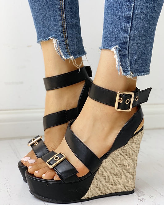 Women's Large Size Straw Woven Wedge Sandals - Super High Heel Platform Shoes