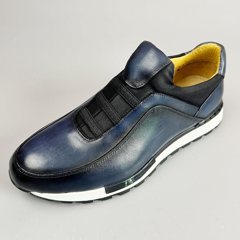 Men's Genuine Leather Fashion Sneakers - Premium Casual Athletic Shoes