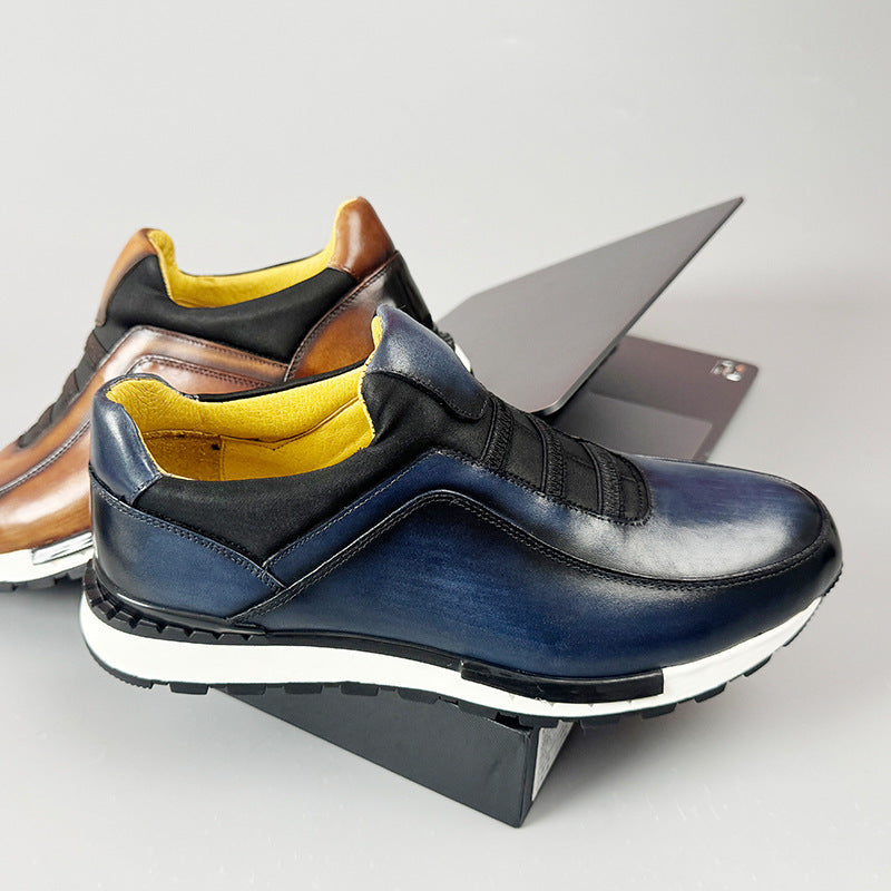 Men's Genuine Leather Fashion Sneakers - Premium Casual Athletic Shoes