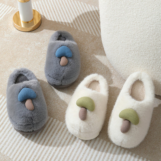 Women's Cute Mushroom Cotton Slippers - Thick-Soled Plush Winter House Shoes