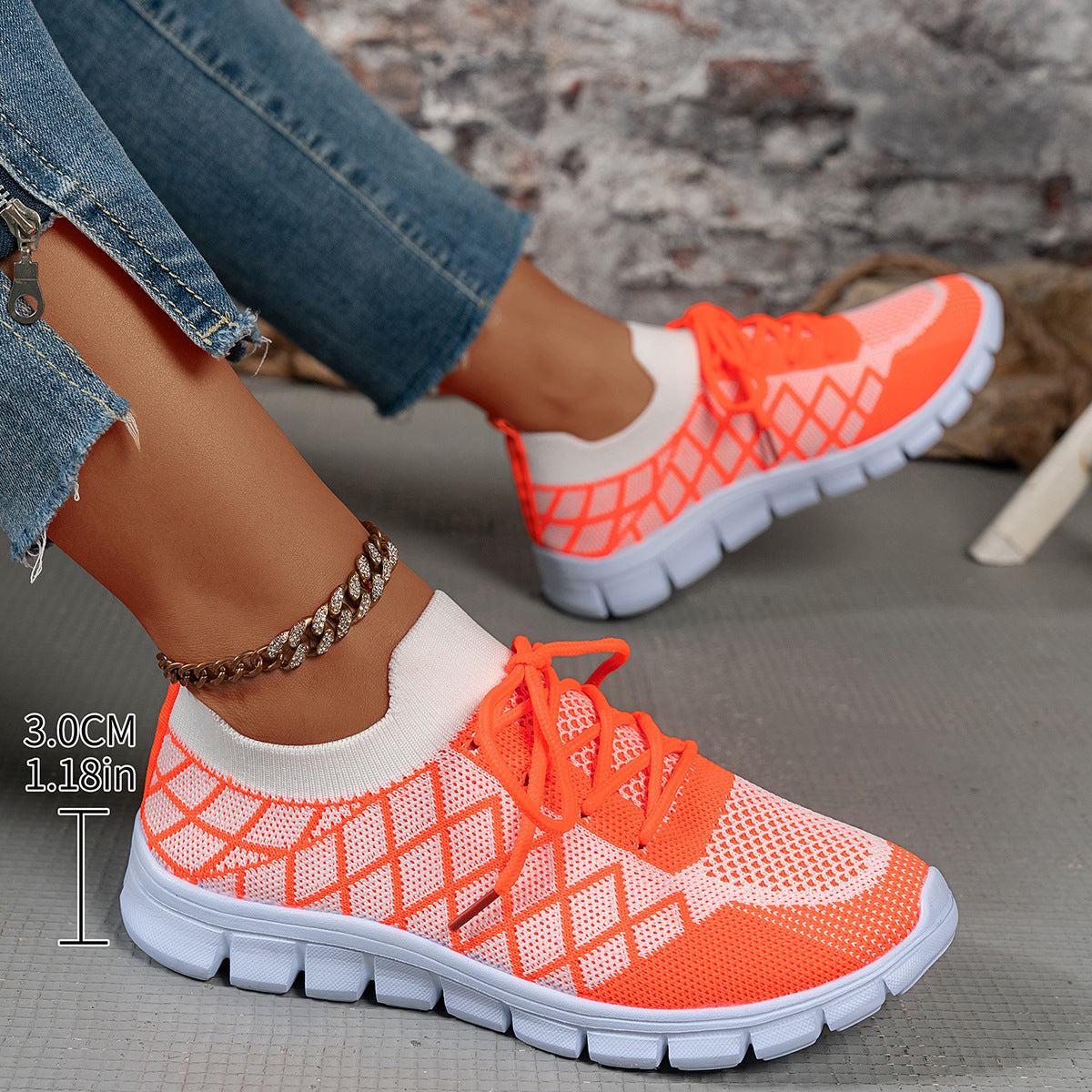 Women's Colorblock Plaid Flyknit Sneakers - Fashion Walking Shoes