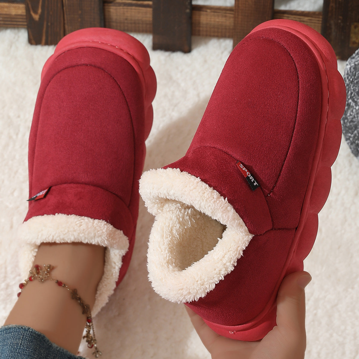 Unisex Winter Plush Cotton Garden Shoes - Warm Suede House Shoes