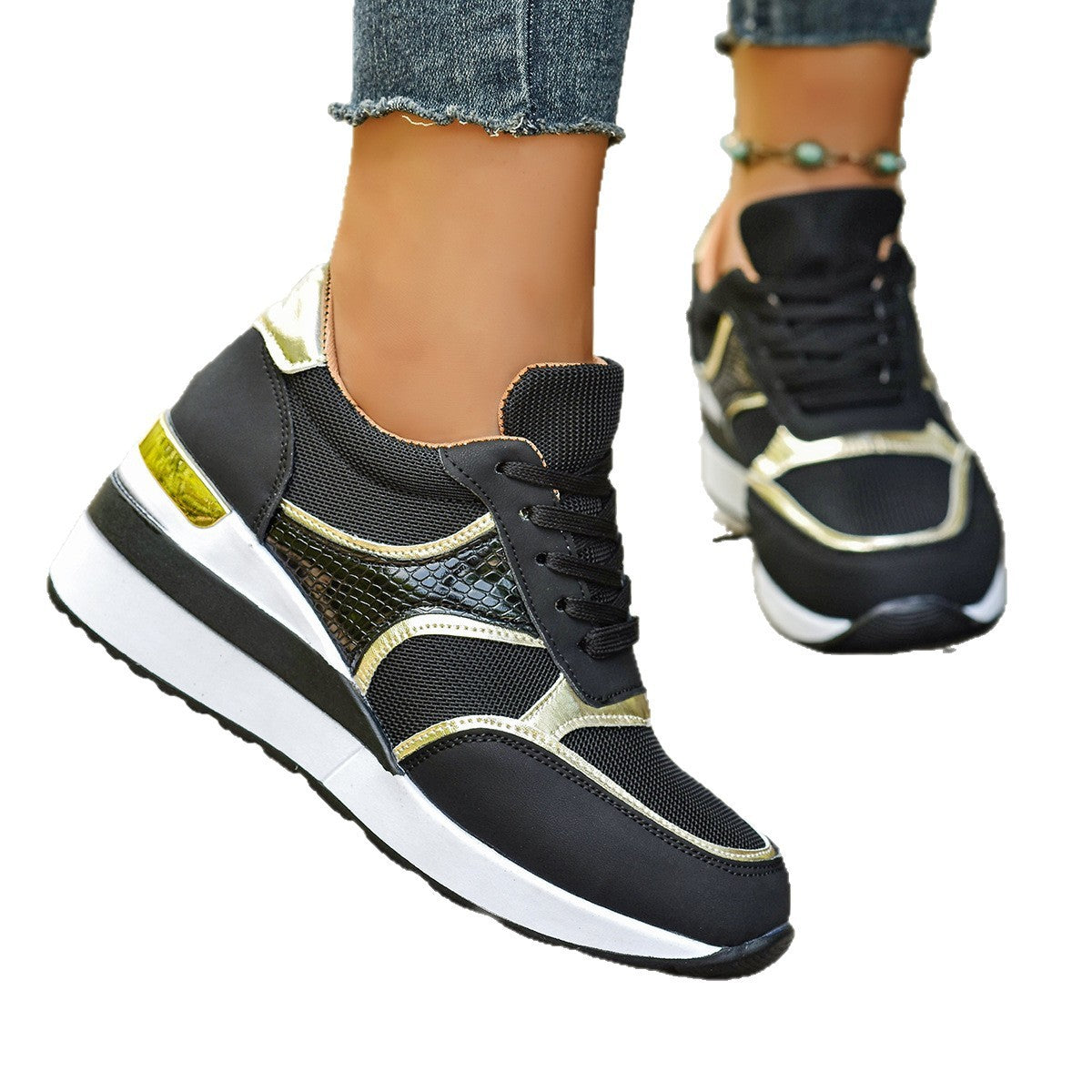 Women's Plus Size Casual Sneakers - Comfortable Mid-Heel Shoes