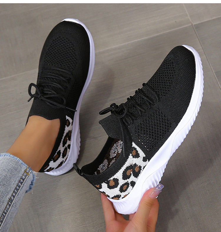 Women's Leopard Print Sneakers - Trendy Lace-Up Sports Shoes