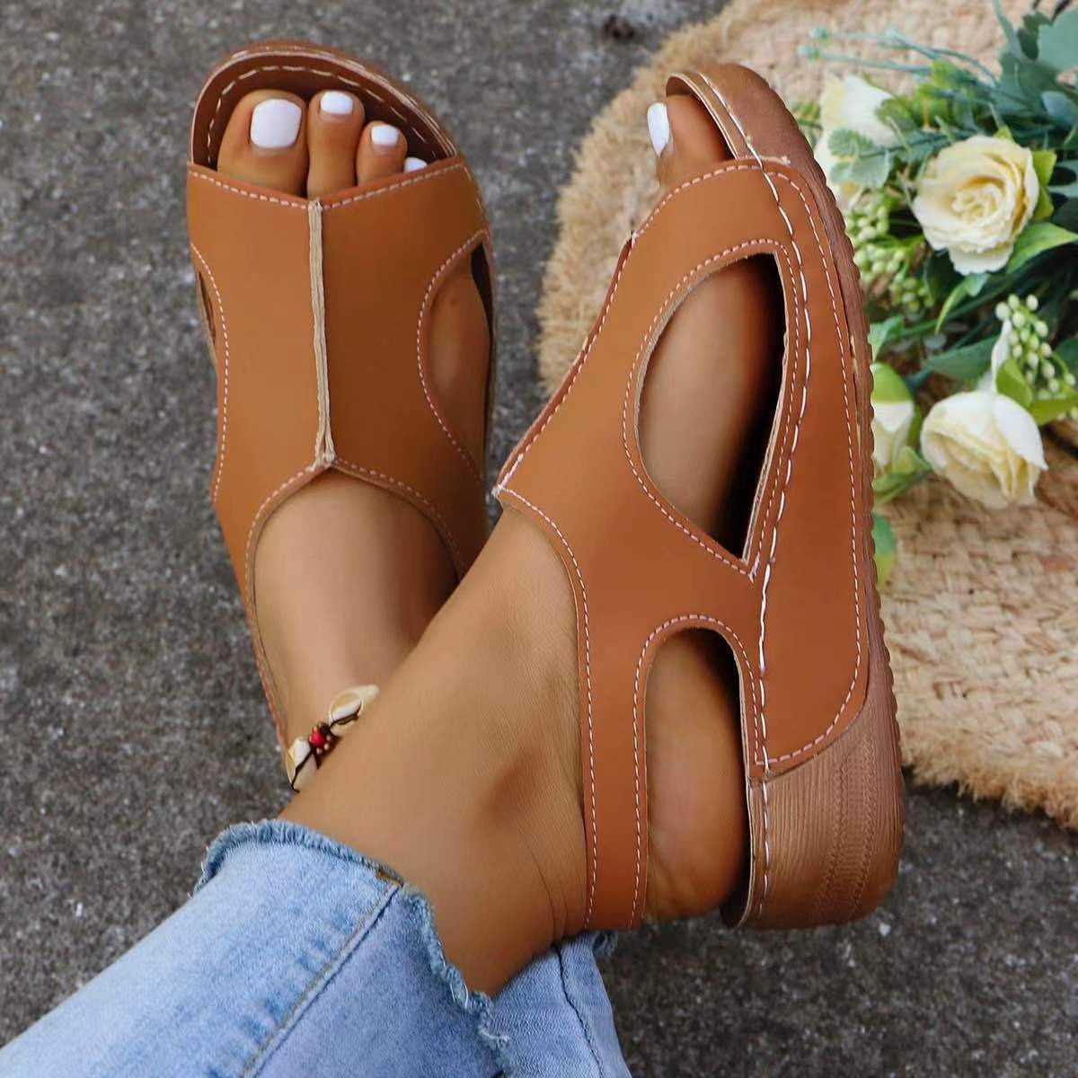 Women's Elastic Band Wedge Sandals - Casual Fish Mouth Shoes