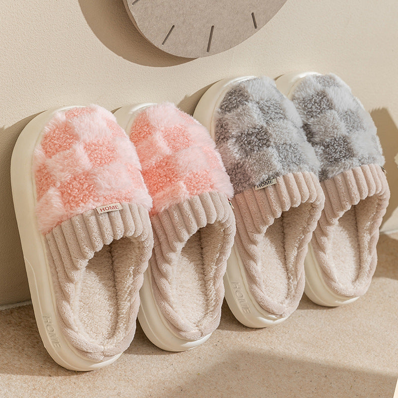 Women's Plaid Plush Slippers - Warm Indoor House Shoes for Autumn & Winter