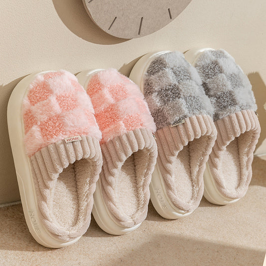 Women's Plaid Plush Slippers - Warm Indoor House Shoes for Autumn & Winter