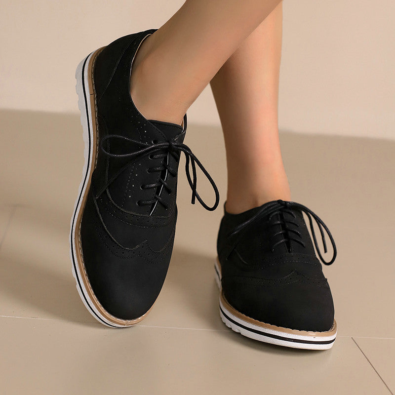 Women's Brogue Burnt Shoes - Classic Wingtip Oxfords for Spring & Autumn