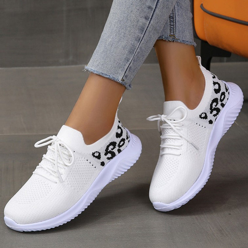 Women's Leopard Print Sneakers - Trendy Lace-Up Sports Shoes