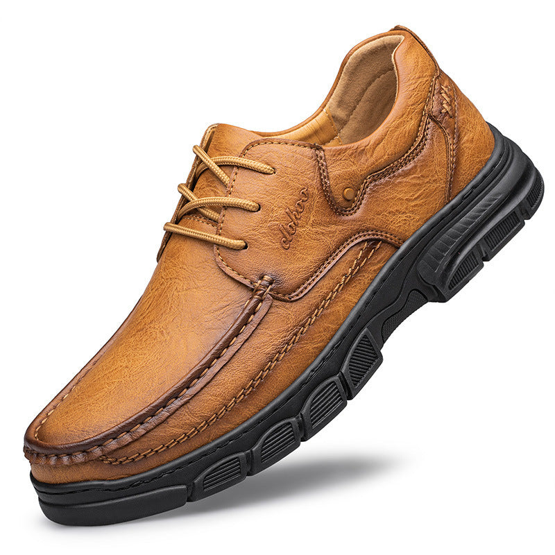 Men's Handmade Stitching Plus Size Casual Leather Shoes - Artisan Crafted Large Size Shoes