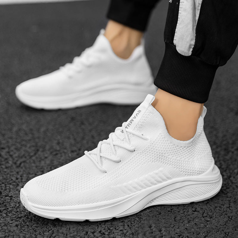 Men's White Mesh Casual Sneakers - Breathable Lightweight Athletic Shoes