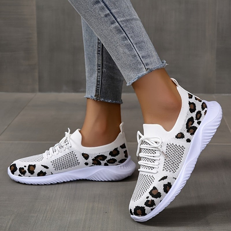 Women's Leopard Print Sneakers - Trendy Lace-Up Sports Shoes