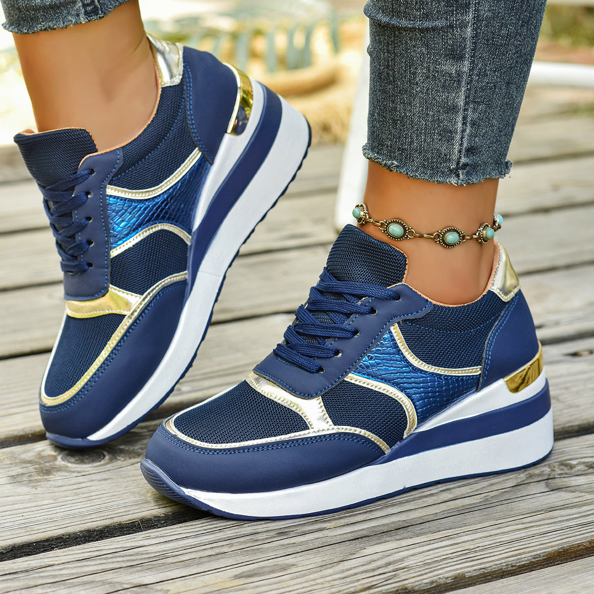 Women's Plus Size Casual Sneakers - Comfortable Mid-Heel Shoes