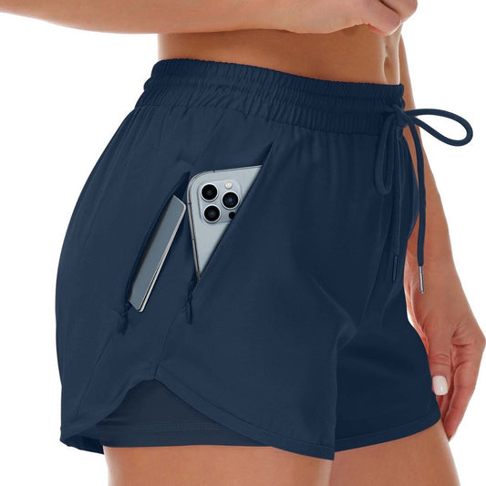Women's 2-in-1 Sports Shorts - Running Yoga Two-Piece Athletic Shorts