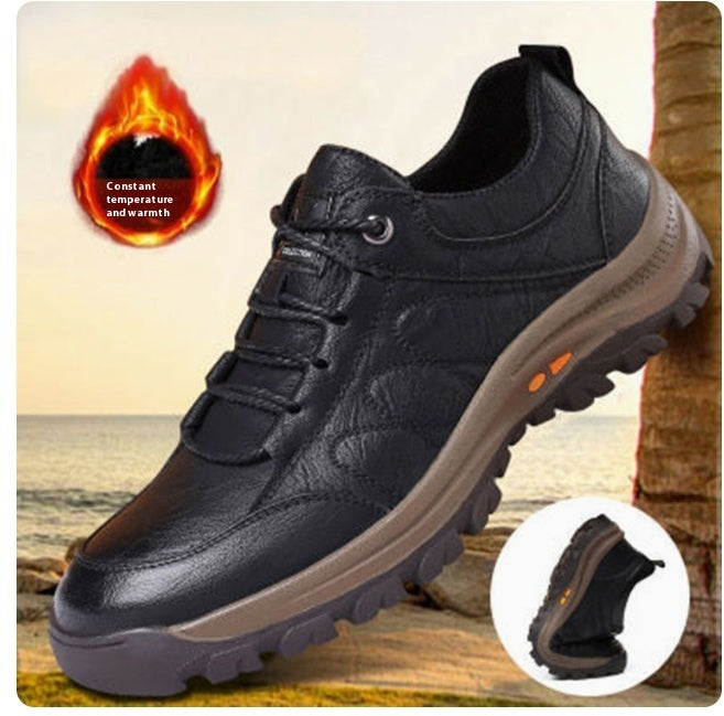 Men's Casual Leather Hiking Shoes - Outdoor Trail Walking Boots