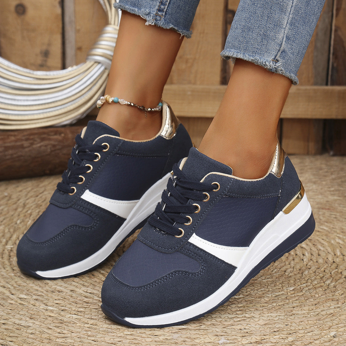 Women's Plus Size Casual Sneakers - Lace-Up Comfortable Athletic Shoes