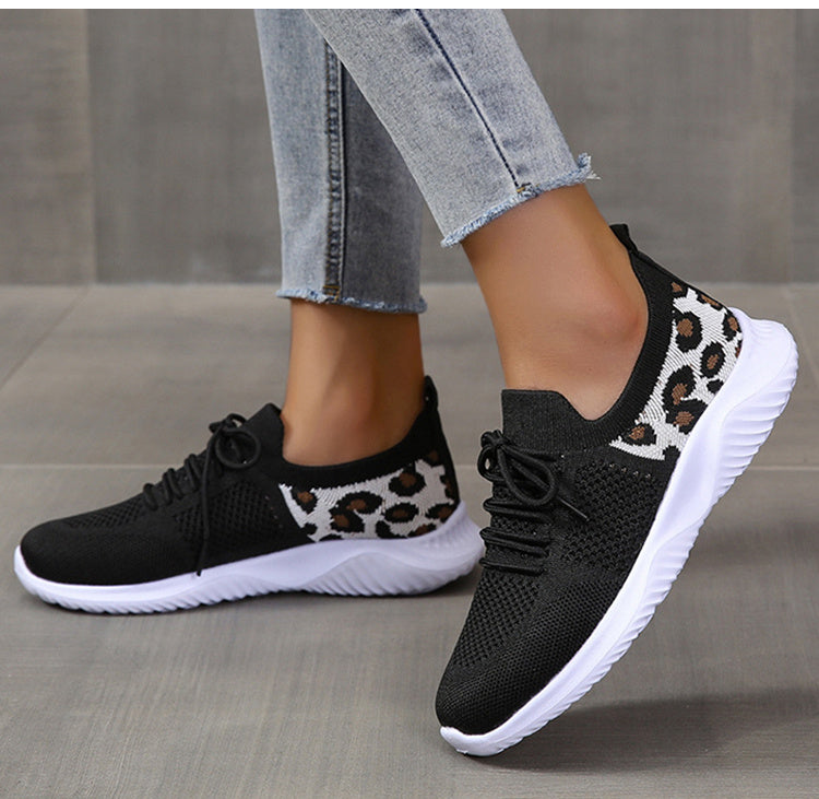 Women's Leopard Print Sneakers - Trendy Lace-Up Sports Shoes