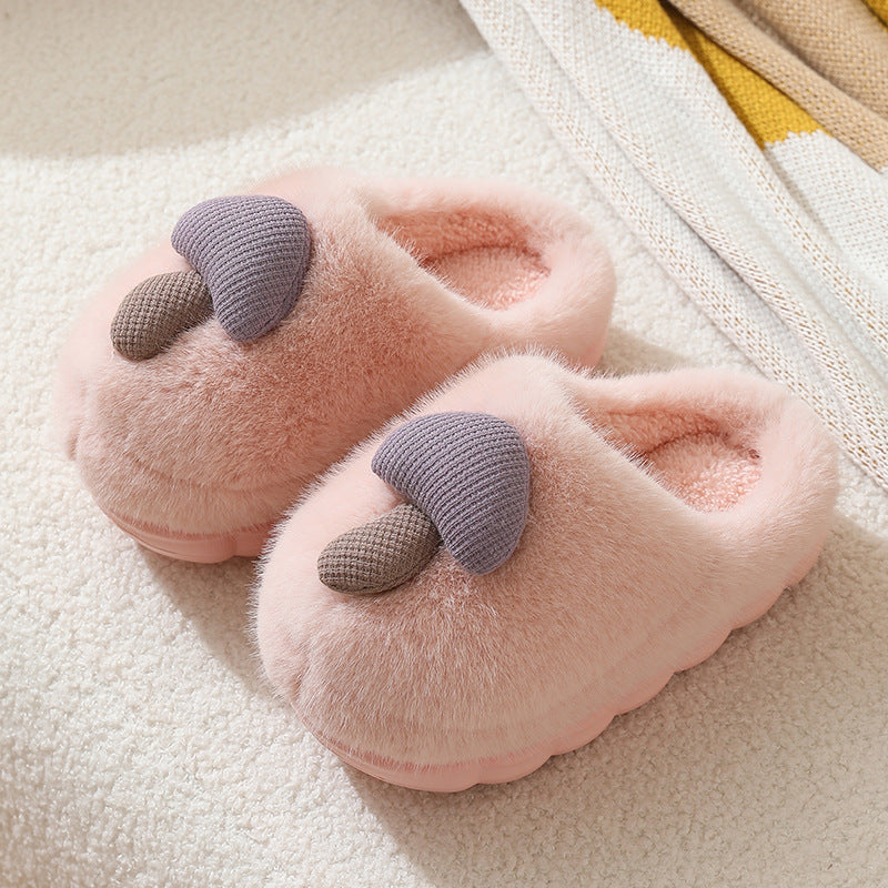 Women's Cute Mushroom Cotton Slippers - Thick-Soled Plush Winter House Shoes