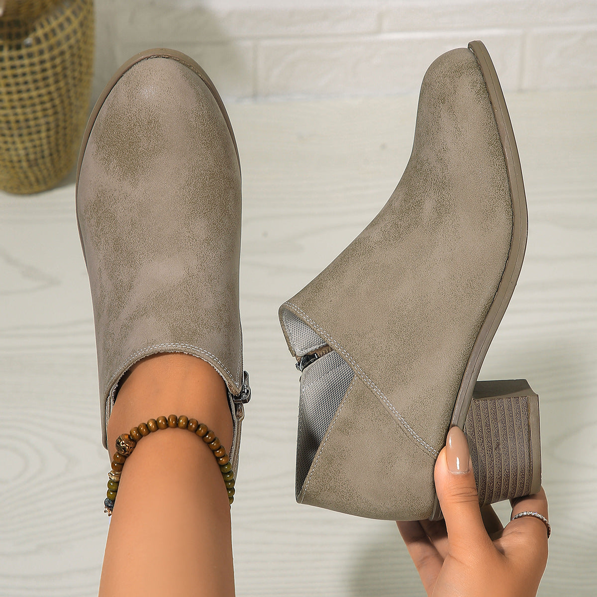 Women's Chunky Heel Ankle Boots - Side Zipper Fashion Boots
