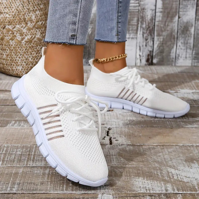 Women's High-Cut Platform Sneakers - Breathable Lace-Up Casual Shoes