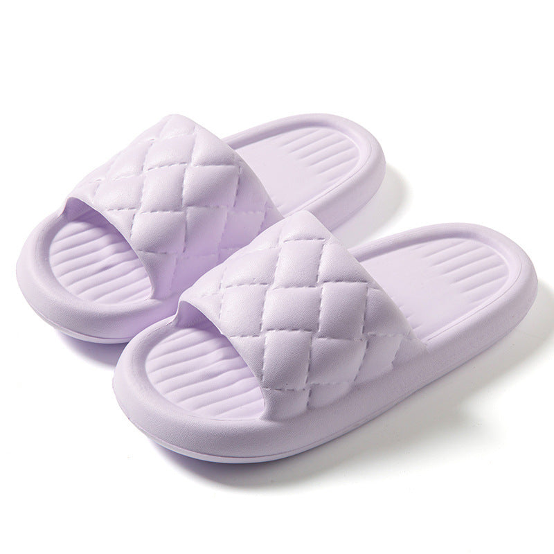 Unisex Rhombus Pattern Home Slippers - Non-Slip Bathroom Shoes