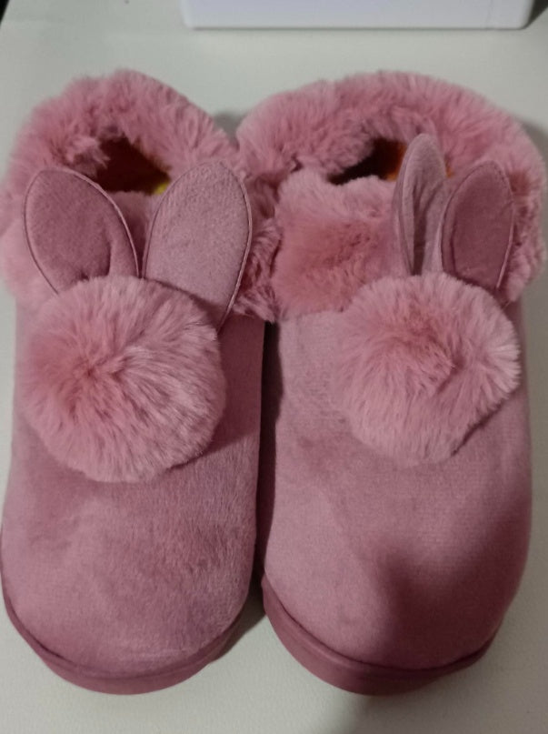 Women's Fluffy Cat Slippers - Warm Thick-Bottom Indoor Cotton Shoes