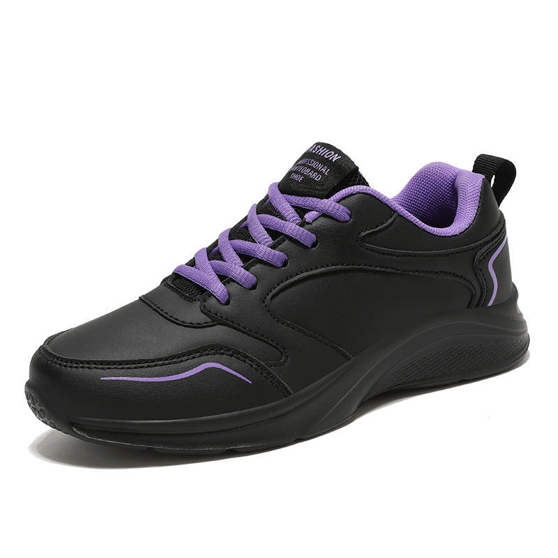 Women's Waterproof Leather Sneakers - Casual Flat Platform Shoes