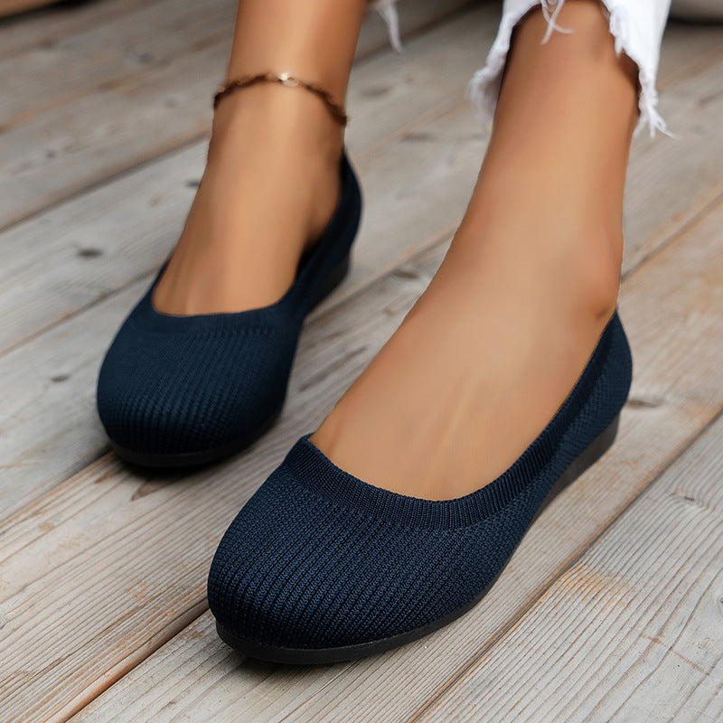 Women's Knit Mesh Flat Shoes - Comfortable Slip-On Casual Sneakers