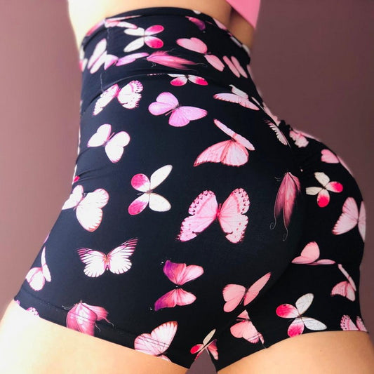 Women's Butterfly Fitness High-Top Sports Yoga Shorts - Running Athletic Shorts