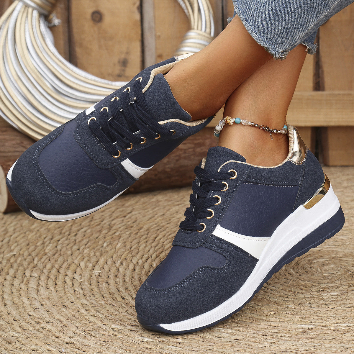Women's Plus Size Casual Sneakers - Lace-Up Comfortable Athletic Shoes