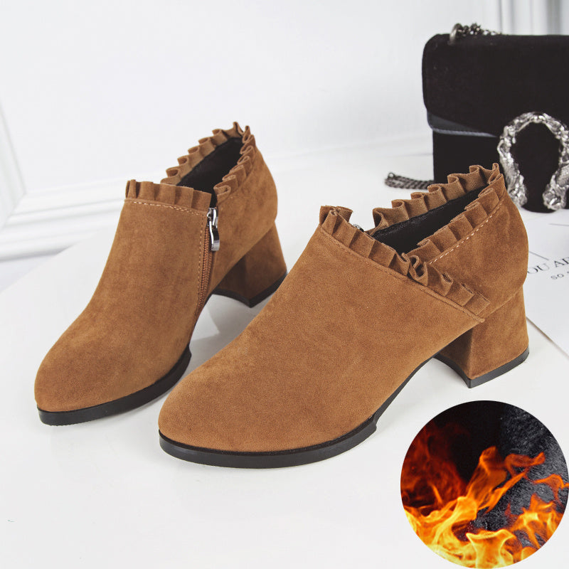 British Style Frosted Martin Boots - Women's Pointed Toe Thick Heel Ankle Boots
