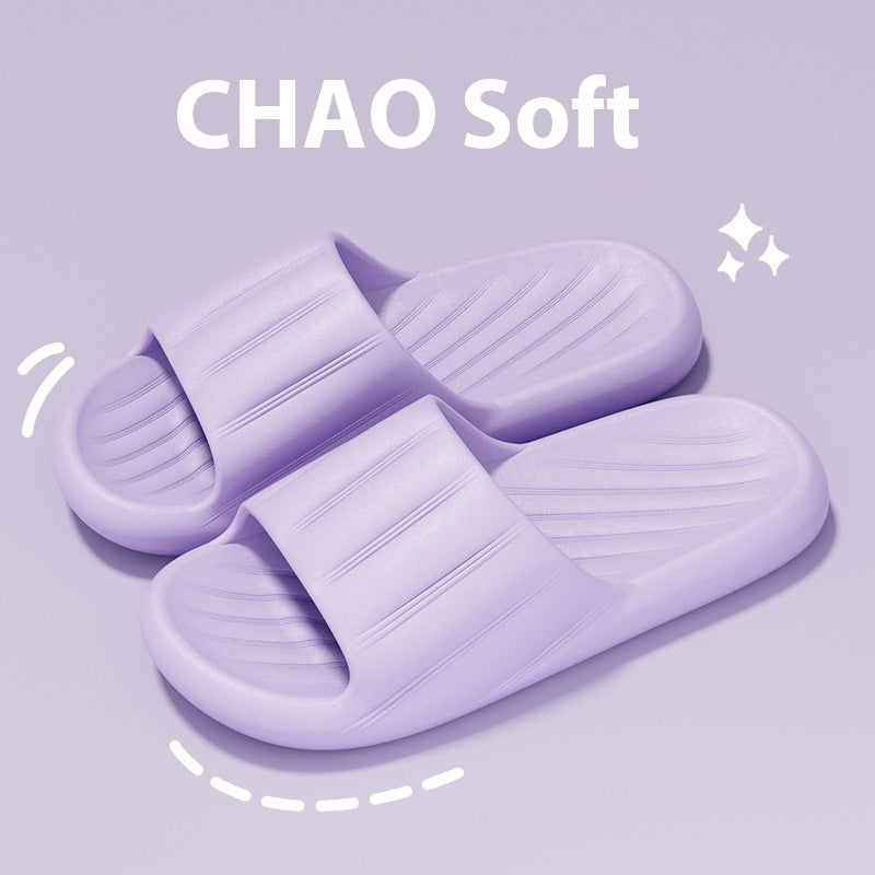 Unisex Striped Home Slippers - Thick Bottom Non-Slip Bathroom Shoes